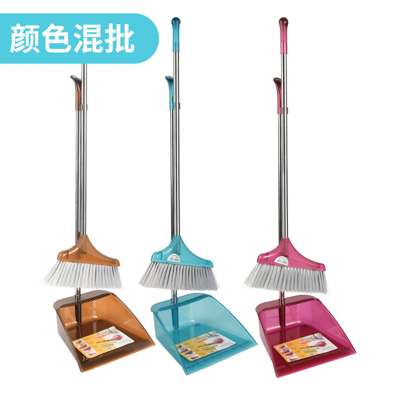 Piel suave de plástico simple escoba recogedor traje hogar con serrado cubo escoba conjunto barrido un gran número de venta al por mayor
