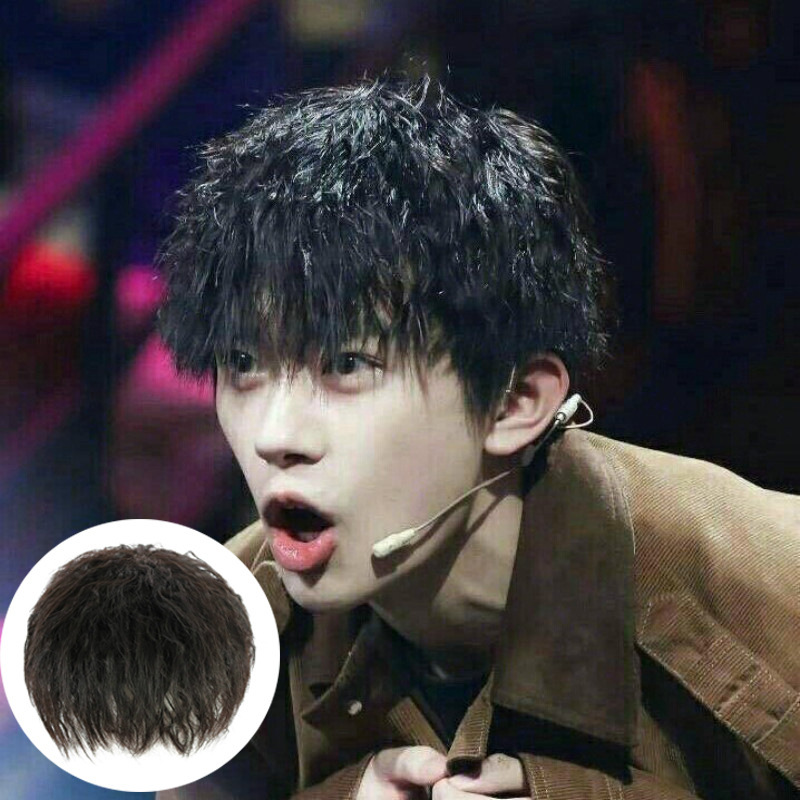 Real Hair Foil Perm for Men with Bald Forehead, Wool Perm for Volume, Korean Style Black Curly Hairpiece, Toupee