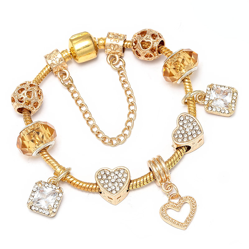 New Gold Women's Bracelet DIY Diamond Heart Beaded Bracelet Yiwu Trinket Pan Charm Snake Bracelet