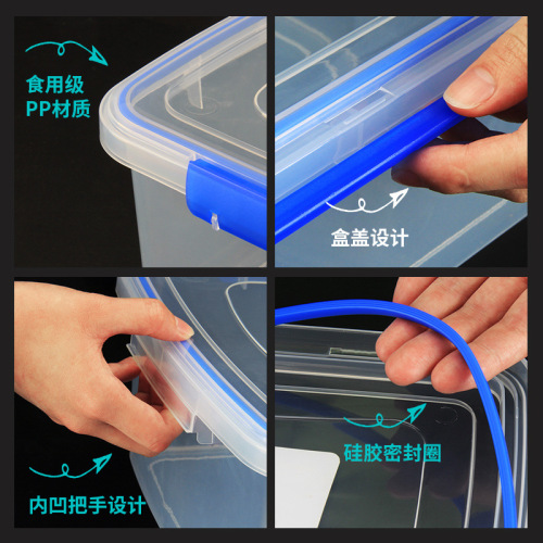 Fully transparent PP crisper box with buckle, large-capacity refrigerator, microwave oven, children's student lock food-grade sealed lunch box