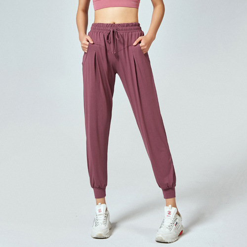 Cross-border European and American women's sporty dry pants, loose casual running long pants, fitness leggings, ankle-binding Lulu yoga pants
