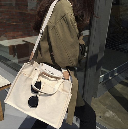 Bags for women 2024 new Korean capacity multi-pocket canvas bag student shoulder crossbody handheld tote bag trendy