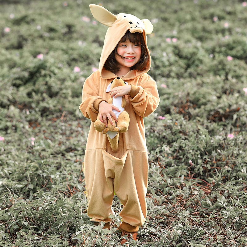 Halloween Children's Holiday Party Parent-Child Performance Costume Unisex Cute Kangaroo Animal Play Jumpsuit