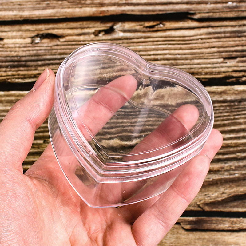 8cm heart-shaped food grade plastic box PS transparent crystal mud packaging box with lid girl heart snack storage box