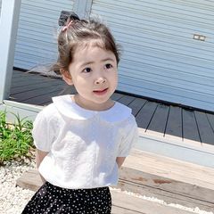 Children's clothing 2023 new summer style children's white doll collar top girls Korean style short-sleeved shirt one piece consignment