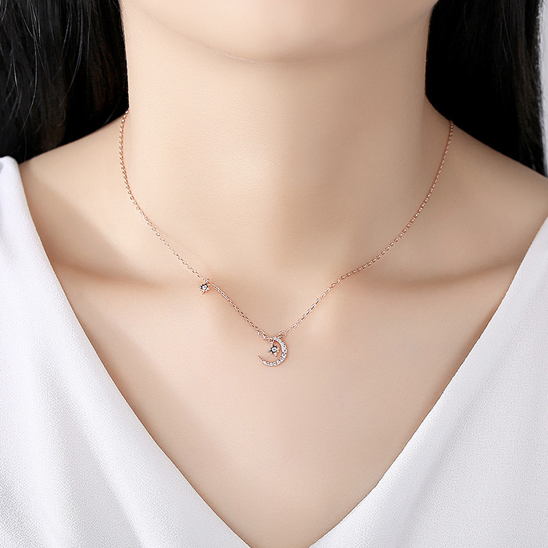 Celebridad en línea Singapur S925 plata esterlina estrella Luna COLLAR COLGANTE nicho diseño simple multi-capa clavícula cadena femenina fabricante