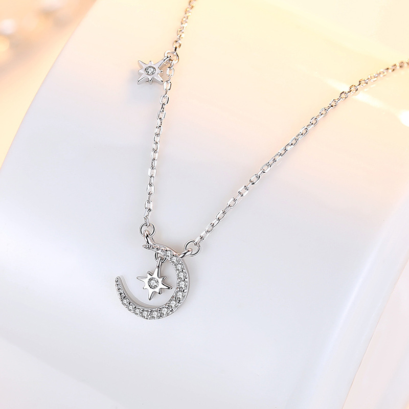 Celebridad en línea Singapur S925 plata esterlina estrella Luna COLLAR COLGANTE nicho diseño simple multi-capa clavícula cadena femenina fabricante