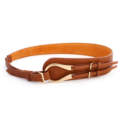 Autumn and winter genuine leather oblique buckle women's wide girdle women's decorative belt with sweater skirt Korean style fashion black brown
