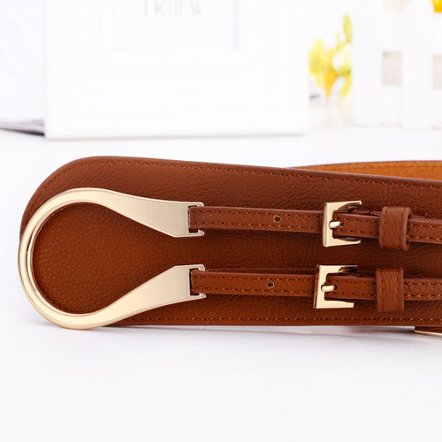 Autumn and winter genuine leather oblique buckle women's wide girdle women's decorative belt with sweater skirt Korean style fashion black brown