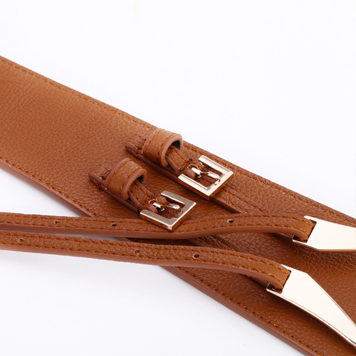 Autumn and winter genuine leather oblique buckle women's wide girdle women's decorative belt with sweater skirt Korean style fashion black brown