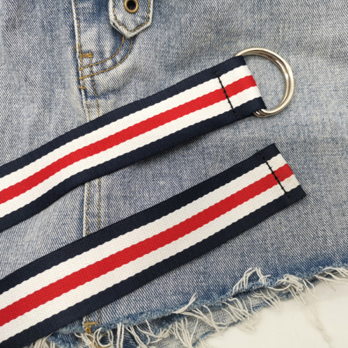 Canvas belt for women striped double ring buckle versatile casual sports retro tactical military training elastic decorative belt for women