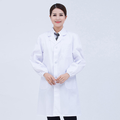 Long-sleeved white coat with logo, student laboratory, pharmacy, doctor, beautician, male and female white coat lab coat manufacturer