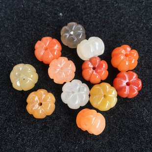 Linglong Pavilion Gold Silk Jade Color Jade Pumpkin Scattered Beads Women's Ice Pumpkin Jade Bracelet Hand-carved for Girlfriend