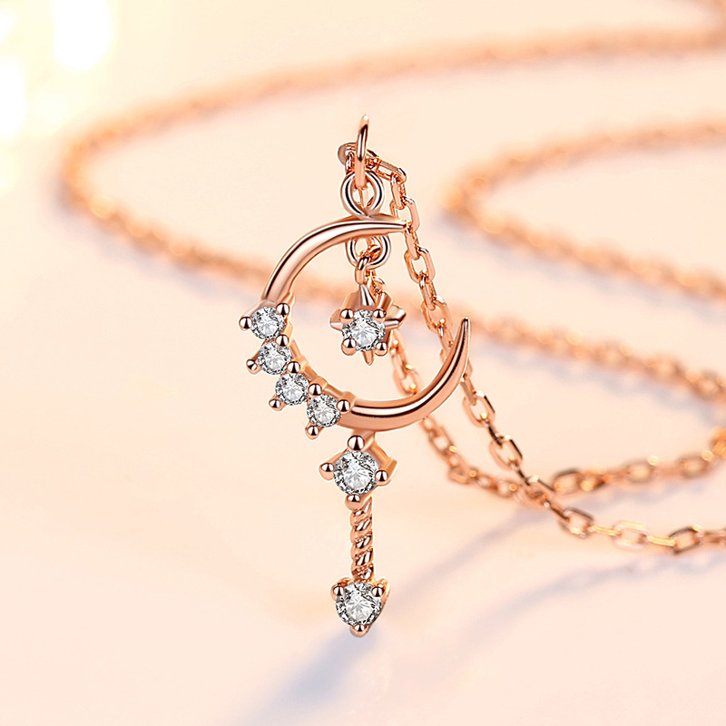 En línea de la celebridad Singapur S925 plata estrella Luna colgante collar nicho simple Hada magia palo clavícula cadena femenina