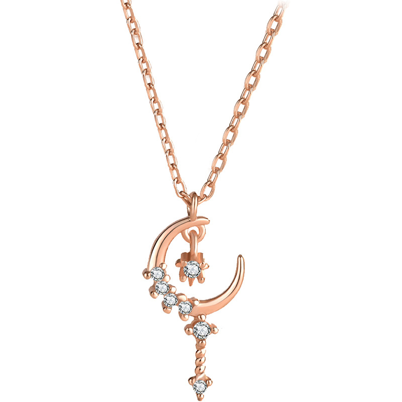 En línea de la celebridad Singapur S925 plata estrella Luna colgante collar nicho simple Hada magia palo clavícula cadena femenina