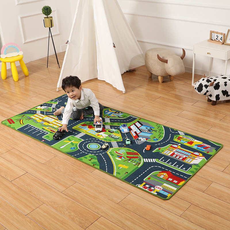 Car Game Carpet English Version Machine Washable Floor Mat Green Bedroom Living Room Balcony Bay Window Home Road Car Road