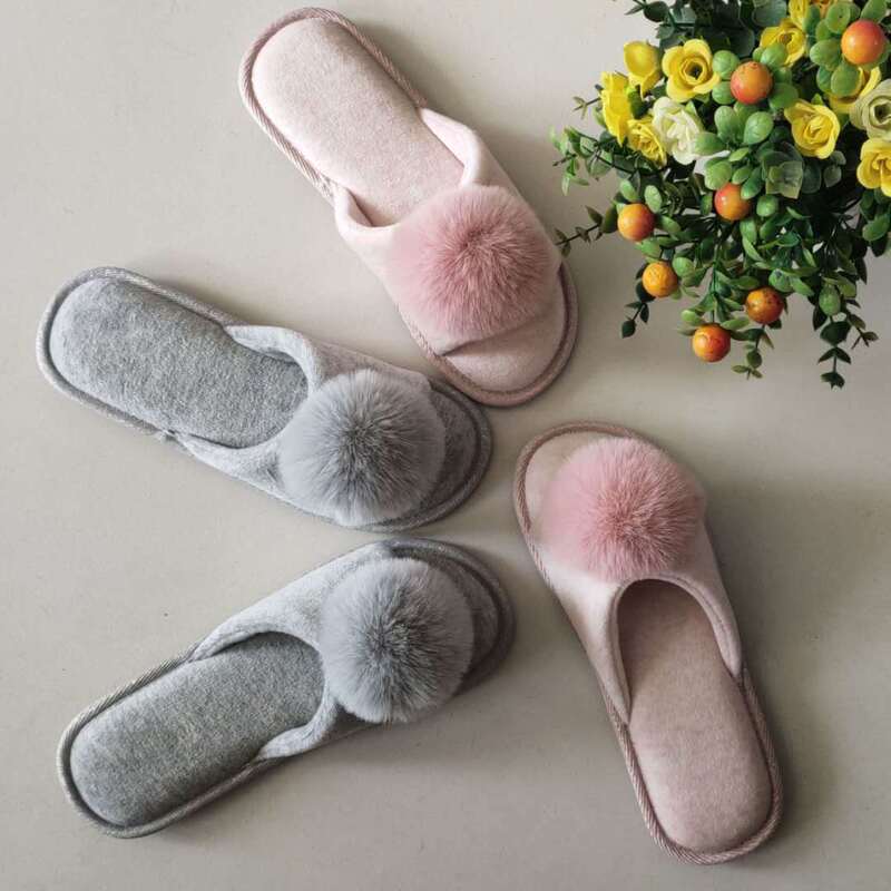 New Spring and Autumn open toe front empty women's slippers Swan suede imitation rabbit fur ball flying bottom slippers