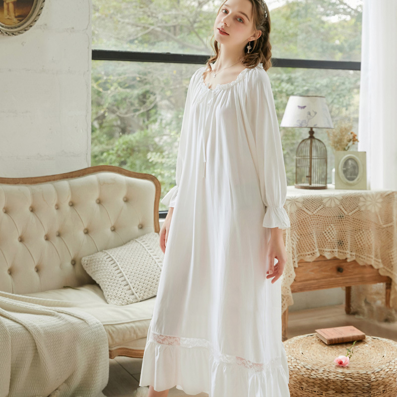 Nightgown Cross-Border Wholesale Export Solid Color Long-Sleeved Long Dress New Style Women's Loose Large Size Long Spring and Autumn Pajamas Home Dress Nightgown Cross-Border Wholesale Export Solid Color Long-Sleeved Long Dress New Style Women's Loose Large Size Long Spring and Autumn Pajamas Home Dress