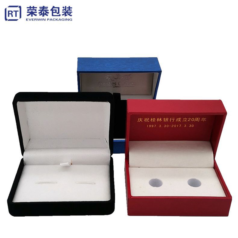 供应徽章袖扣包装盒 胸牌挂扣植绒胶盒 纪念币印章翻盖烫金礼品盒