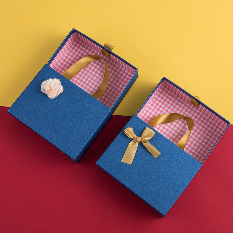 高档婚庆伴手礼盒宝蓝色毛巾盒香水 创意抽屉盒礼物盒子现货