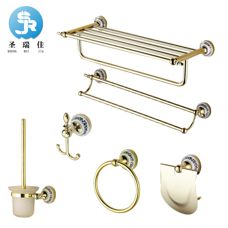 Shengruijia Bathroom Hardware Pendant Set Towel Rack Blue and White Porcelain Series Wall Hanging Storage Towel Bar Hook Cross-Border Shengruijia Bathroom Hardware Pendant Set Towel Rack Blue and White Porcelain Series Wall Hanging Storage Towel Bar Hook Cross-Border