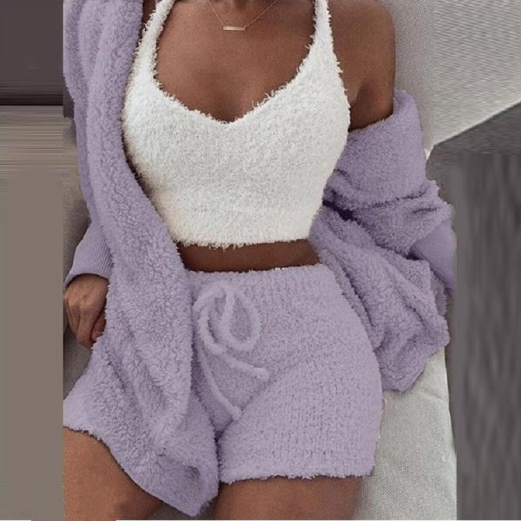 国境を越えた女装欧米の冬のぬいぐるみの家の服のカジュアルな3セットのパジャマの長袖のへそのベストの半ズボンのスーツ|undefined