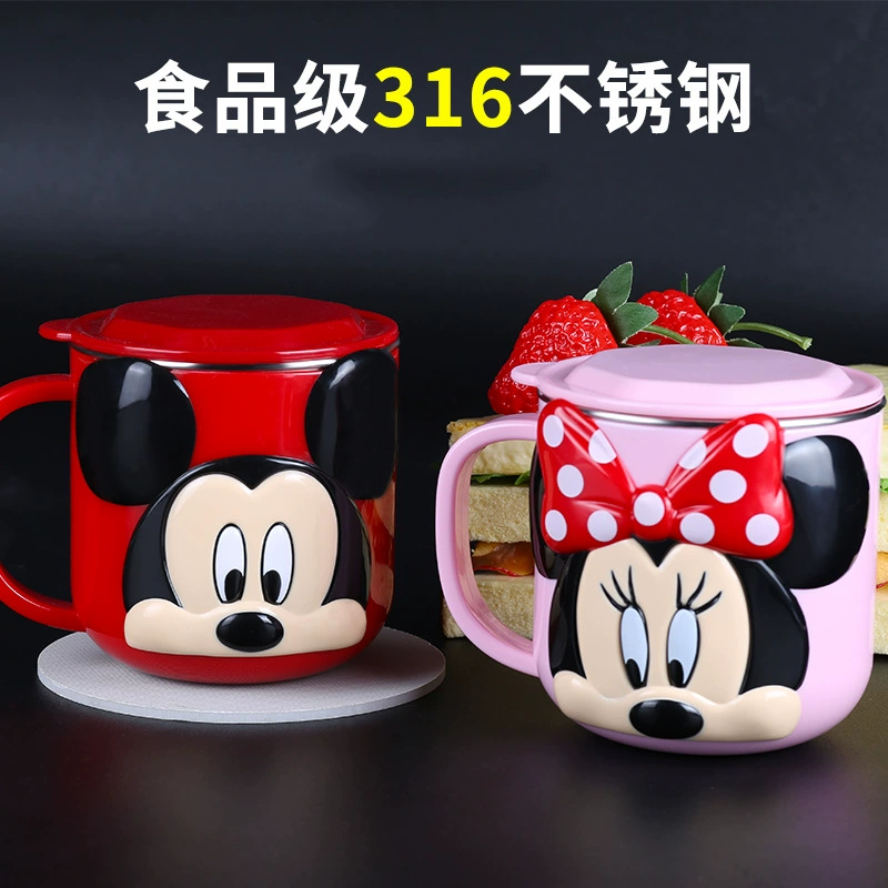 Детская кружка для воды Disney, бытовая, антипадающая, для детского сада, из нержавеющей стали, для маленьких детей, с крышкой