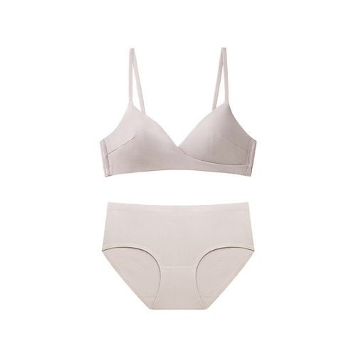 Japanese small breast underwear, women's rimless bra set, girl bra, cotton French cross triangle cup