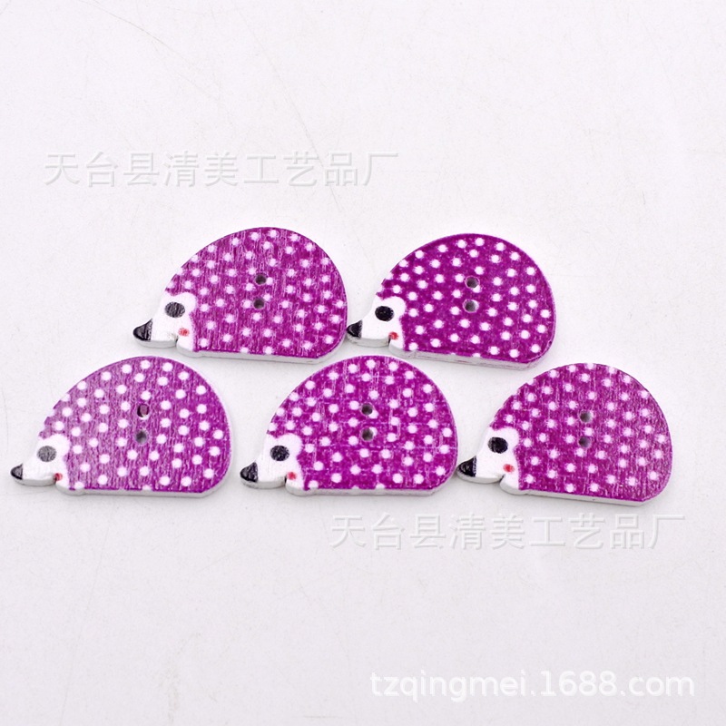 25*16mm fondo blanco multicolor erizo de dibujos animados botón de madera hermosa decoración para los niños