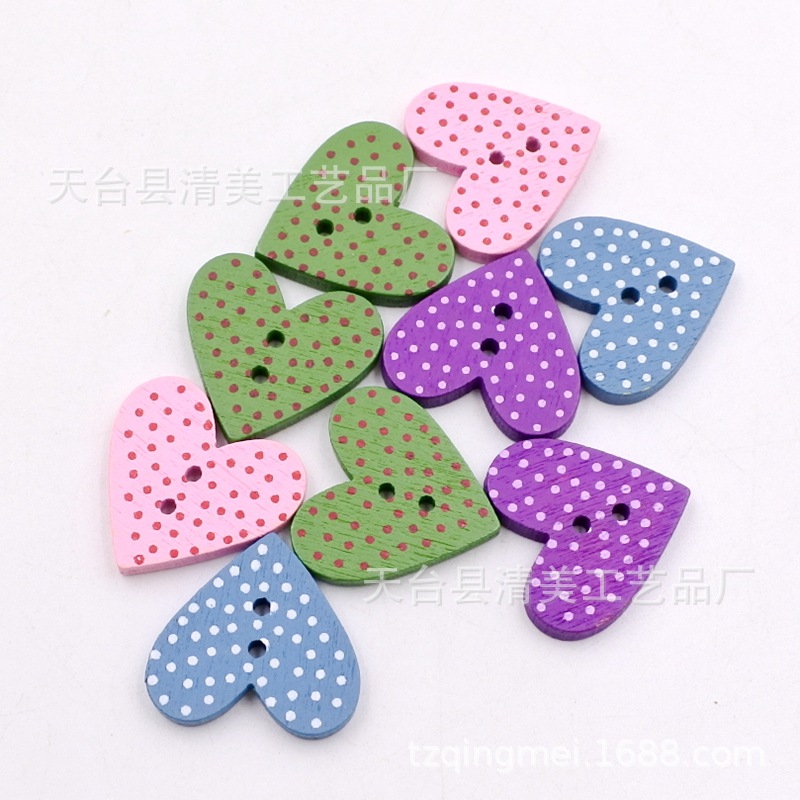 Botón de amor de lunares de impresión en color de 20mm Botón de corazón de melocotón de lunares de color Botón de impresión en forma de corazón salvaje