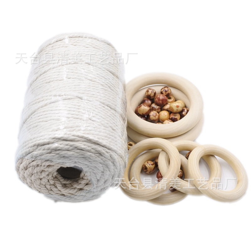 Anillo decorativo de madera con cuerda de algodón y cuentas de flores de madera DIY anillo de madera colgante decoración 61 piezas para un conjunto