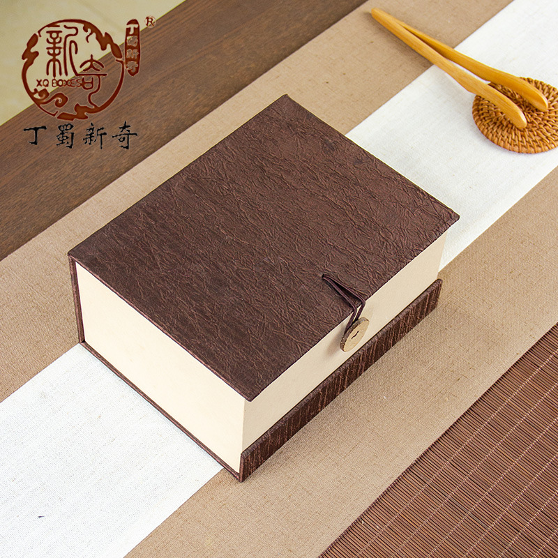 棕色简约布艺盒 多尺寸紫砂壶工艺品收纳亚麻布礼品盒套装
