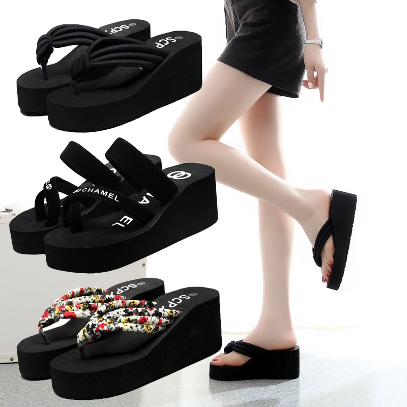 High beach slippers platform, non-slip summer flip flops, fashionable footwear, slide