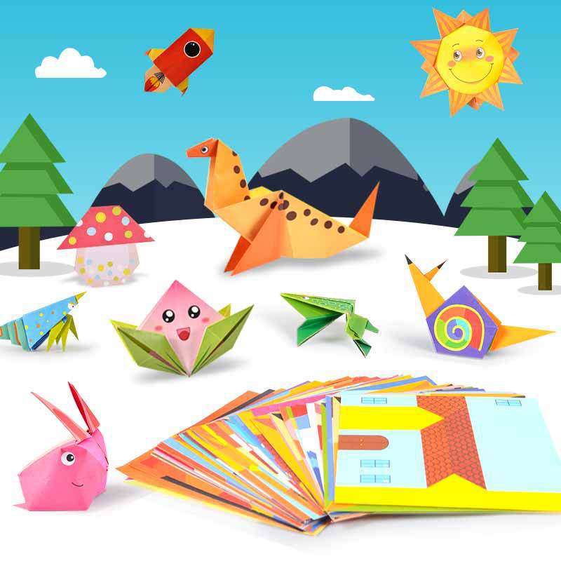 Materiales hechos a mano de jardín de infantes cortados en papel para niños bebé educativo creativo DIY color origami Colección 3-6 años