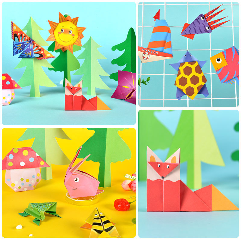 Materiales hechos a mano de jardín de infantes cortados en papel para niños bebé educativo creativo DIY color origami Colección 3-6 años