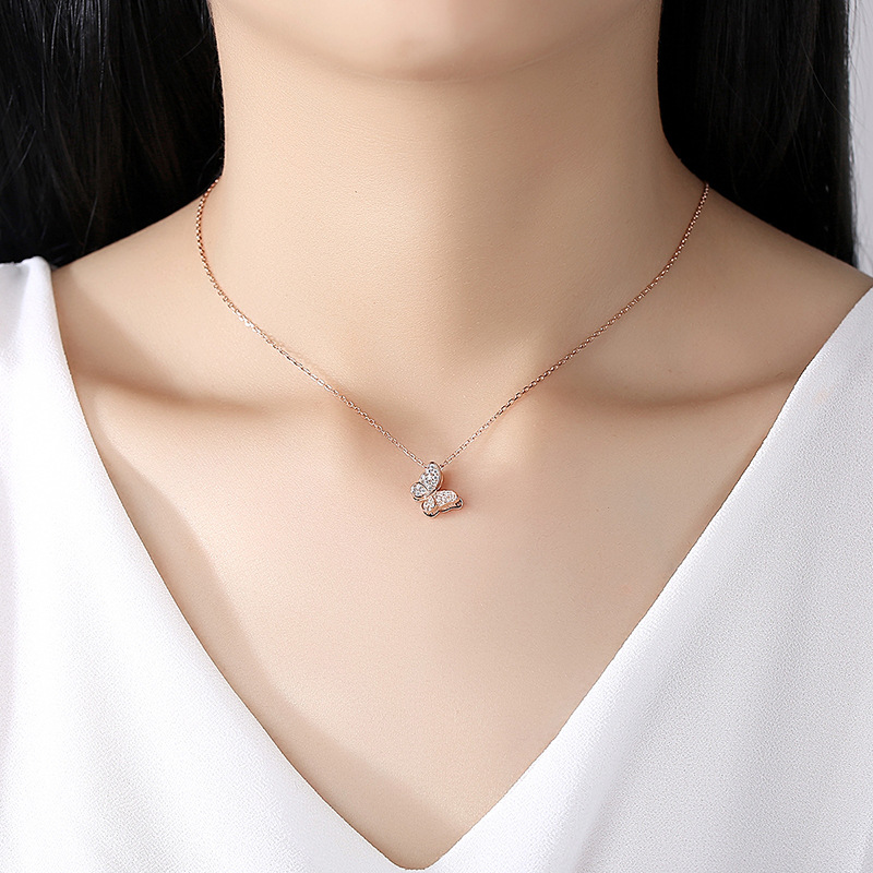 Celebridad en línea Singapur S925 plata esterlina collar de mariposa colgante nicho simple diamante incrustado multi-capa clavícula cadena femenina