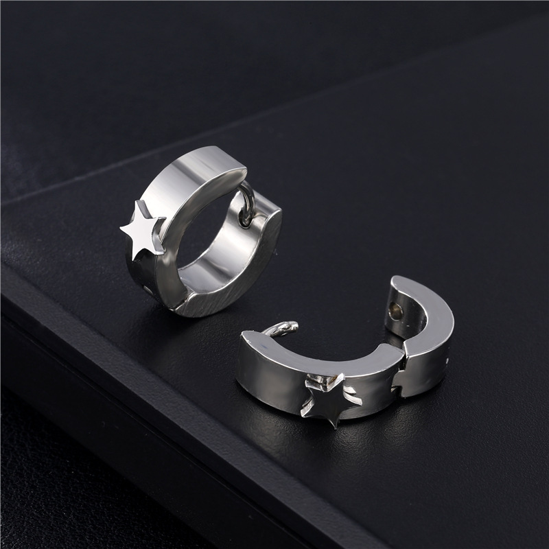 Estilo coreano acero de titanio soldadura de acero inoxidable flor personalidad hebilla de oreja plana 4*9 ronda de moda europea y americana pendientes de ventas directas de la fábrica