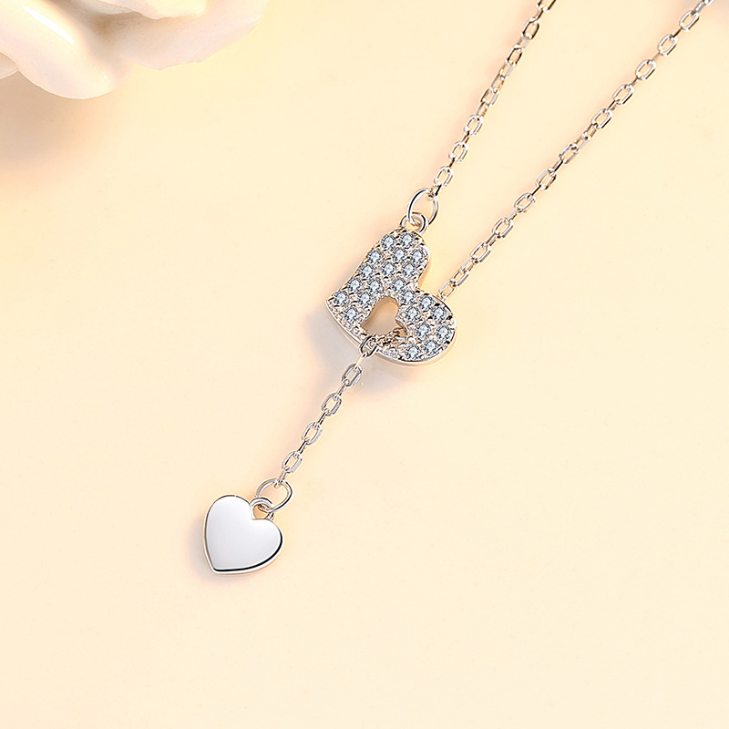 Celebridad en línea Singapur S925 plata Cupido en forma de corazón COLLAR COLGANTE nicho simple diseño amor clavícula cadena femenina
