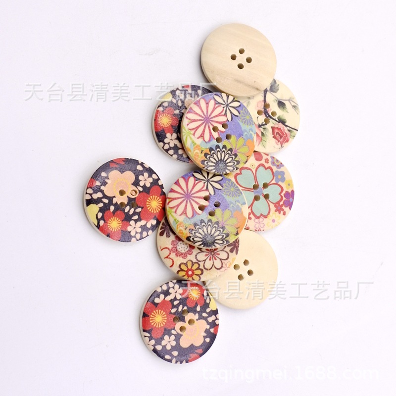 30mm botones de impresión de troncos botones de madera de impresión retro 90 pc/bolsa