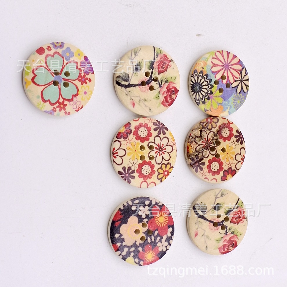 30mm botones de impresión de troncos botones de madera de impresión retro 90 pc/bolsa