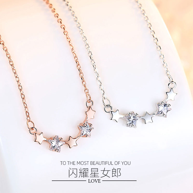 Collar de plata esterlina S925 estrella conectada estilo simple de moda con incrustaciones de collar de estrella de circón estrella de cinco puntas joyería brillante