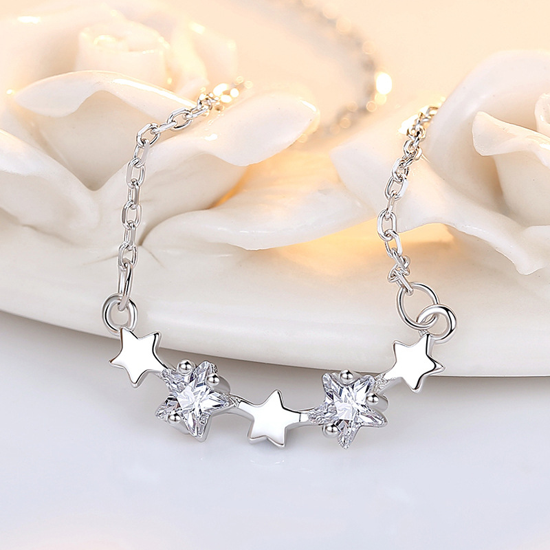 Collar de plata esterlina S925 estrella conectada estilo simple de moda con incrustaciones de collar de estrella de circón estrella de cinco puntas joyería brillante