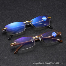 2020钻石切边防蓝光眼镜时尚一体无框老花眼镜防蓝光镜 802 批发