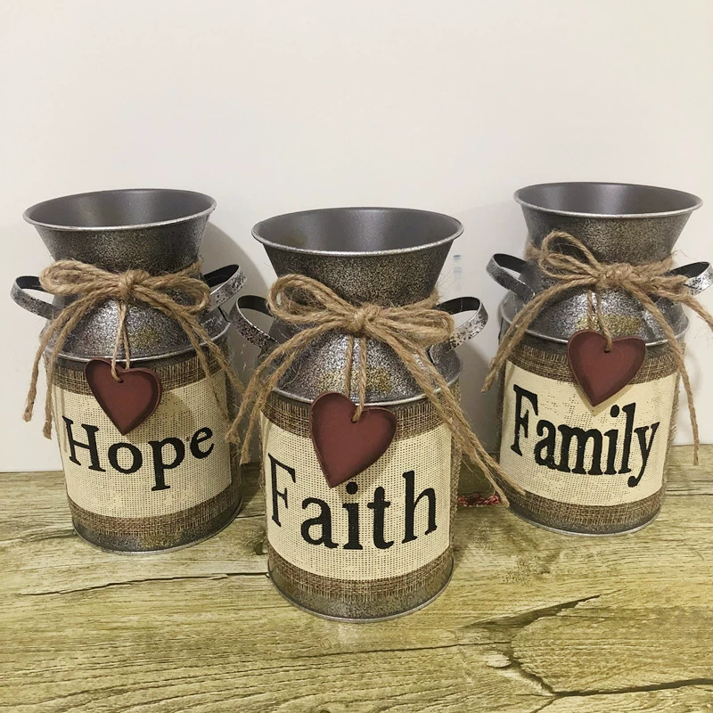 Оцинкованный металлический ведёрко в европейском ретро-стиле для цветов, декоративное изделие для дома, поделки