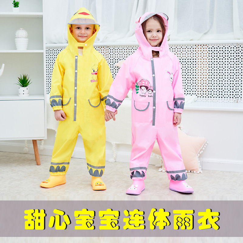 Wholesale children's one-piece raincoat cute beautiful kindergarten baby one-piece poncho outdoor travel set rain gear