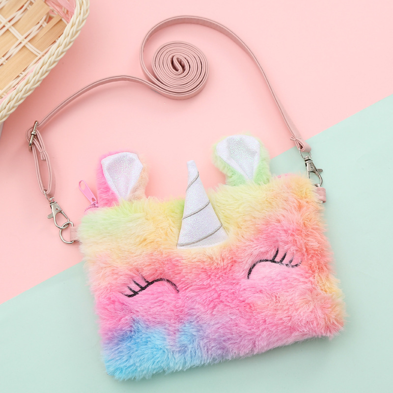 Unicorn shoulder bag children cartoon cute plush messenger bag kindergarten girl Plush zero purse small schoolbag