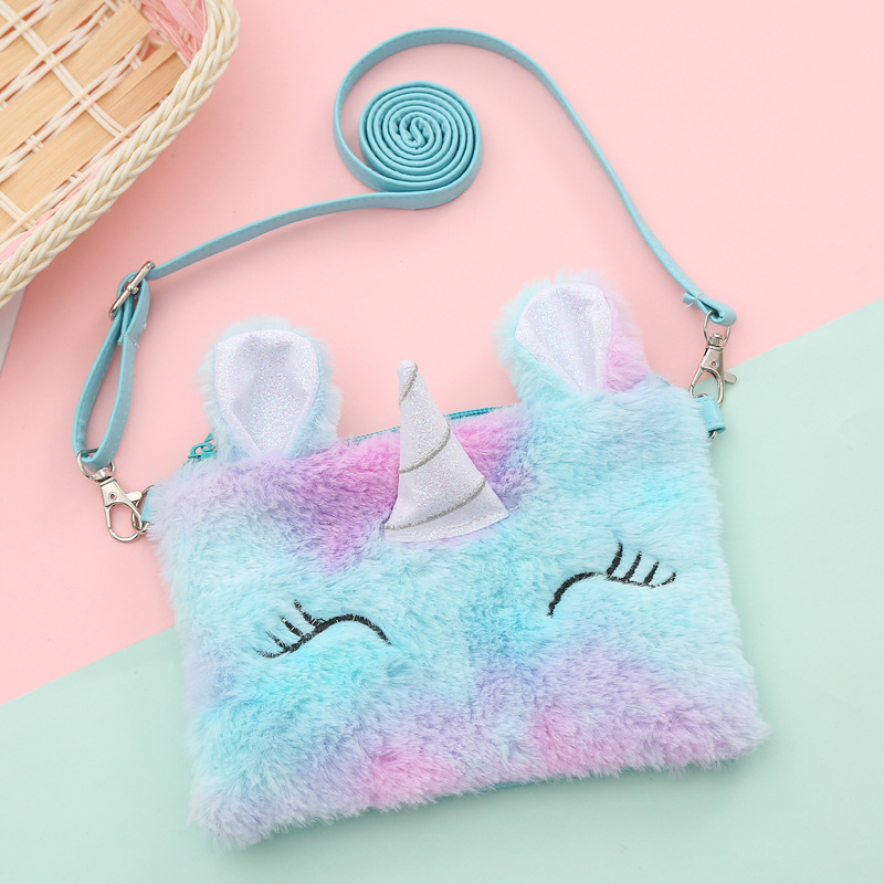 Unicornio bolso de hombro de los niños de dibujos animados lindo felpa bolsa de mensajero kindergarten chica felpa monedero sirena
