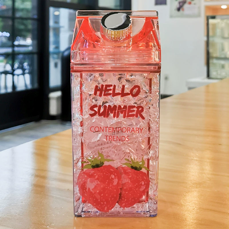 Double-layer Insulated Straw Cup, 400 ml, Broken-Ice Gradient Design, Portable Summer Bottle