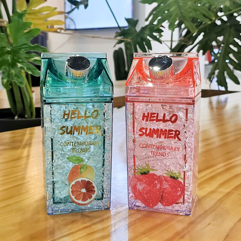 Double-layer Insulated Straw Cup, 400 ml, Broken-Ice Gradient Design, Portable Summer Bottle