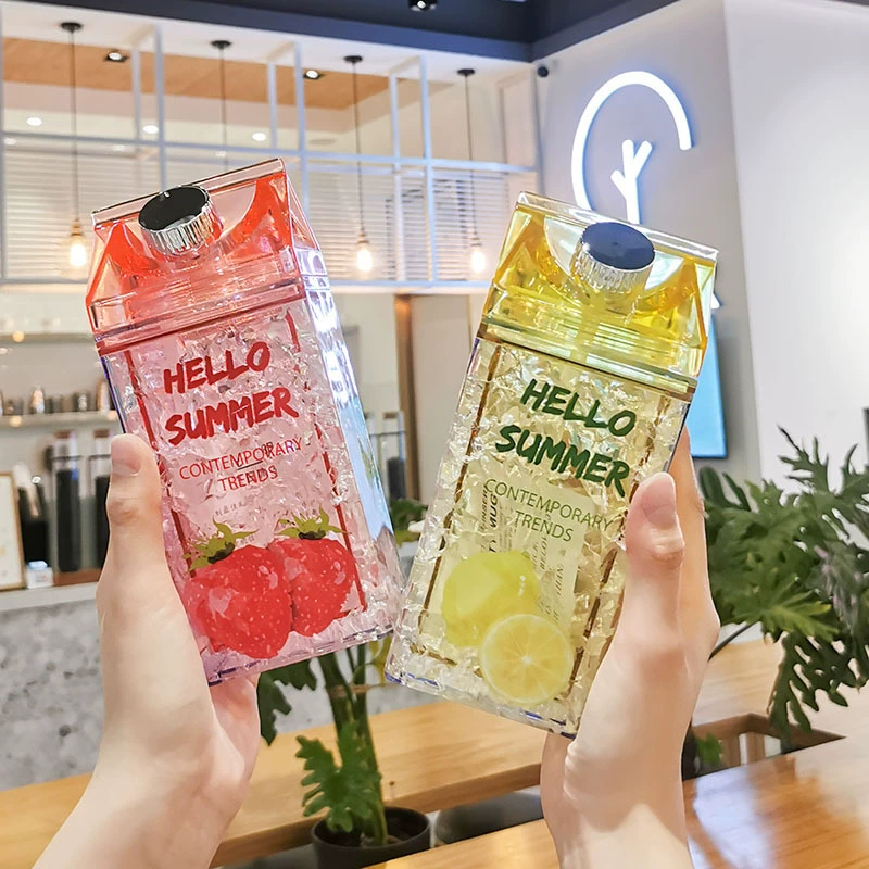 Double-layer Insulated Straw Cup, 400 ml, Broken-Ice Gradient Design, Portable Summer Bottle